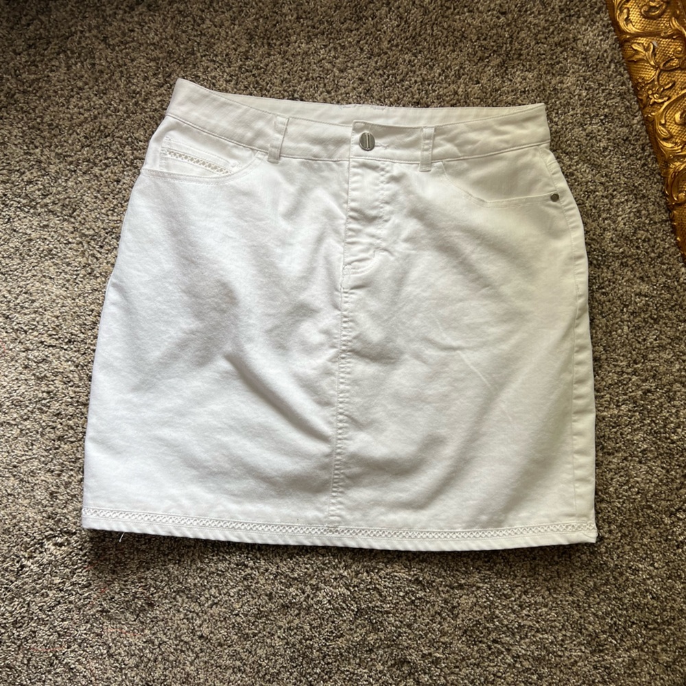 Christopher Banks White denim skort with hem detail. Size 8
